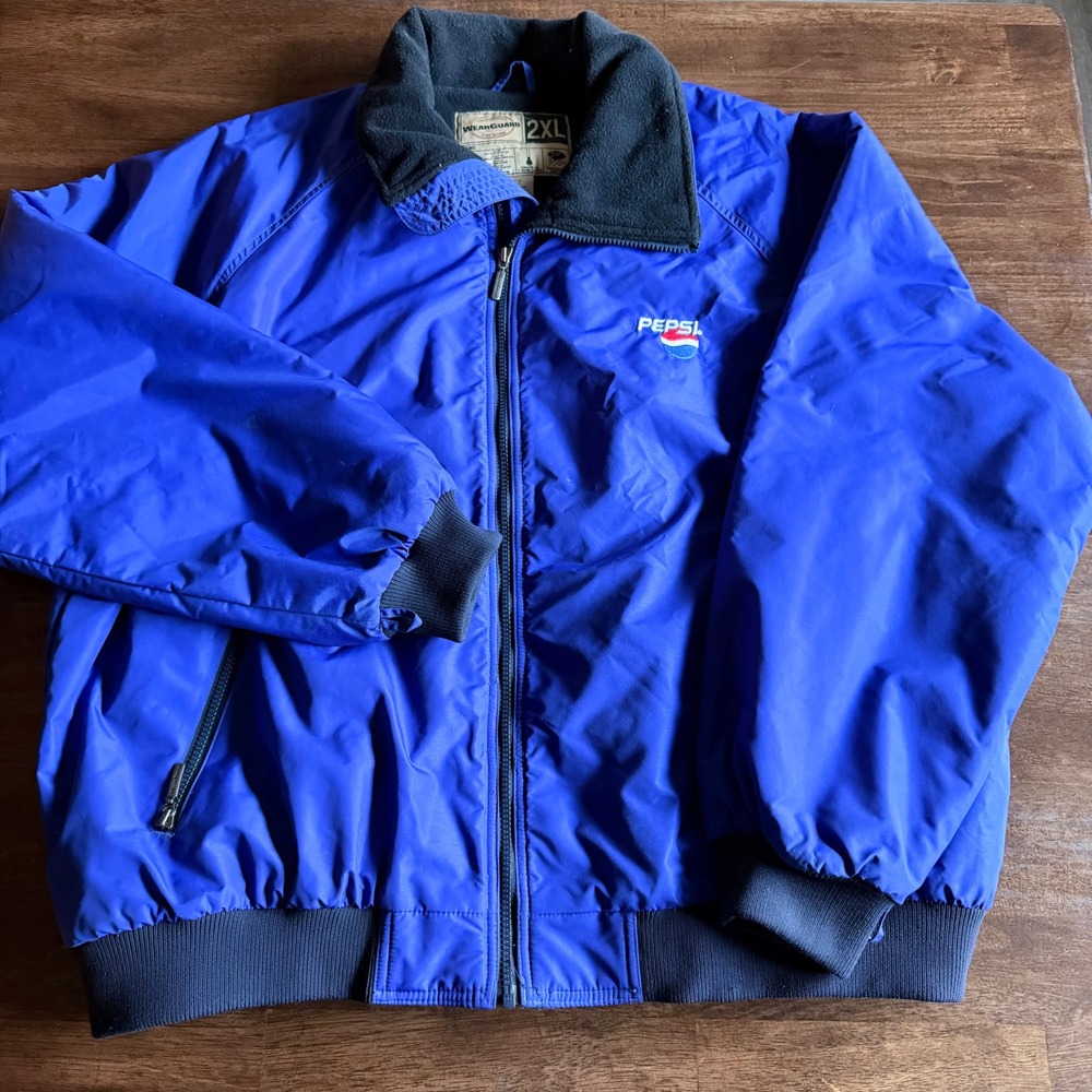 Vintage WearGuard Pepsi Insulated Jacket Mens 2XL Blue Fleece Lined Taslan Nylon